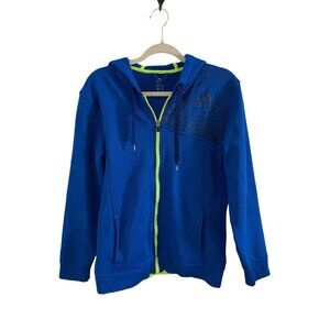 Adidas  Full Zip Hooded Sweatshirt Men's Size Large Royal Blue Neon Yellow Trim